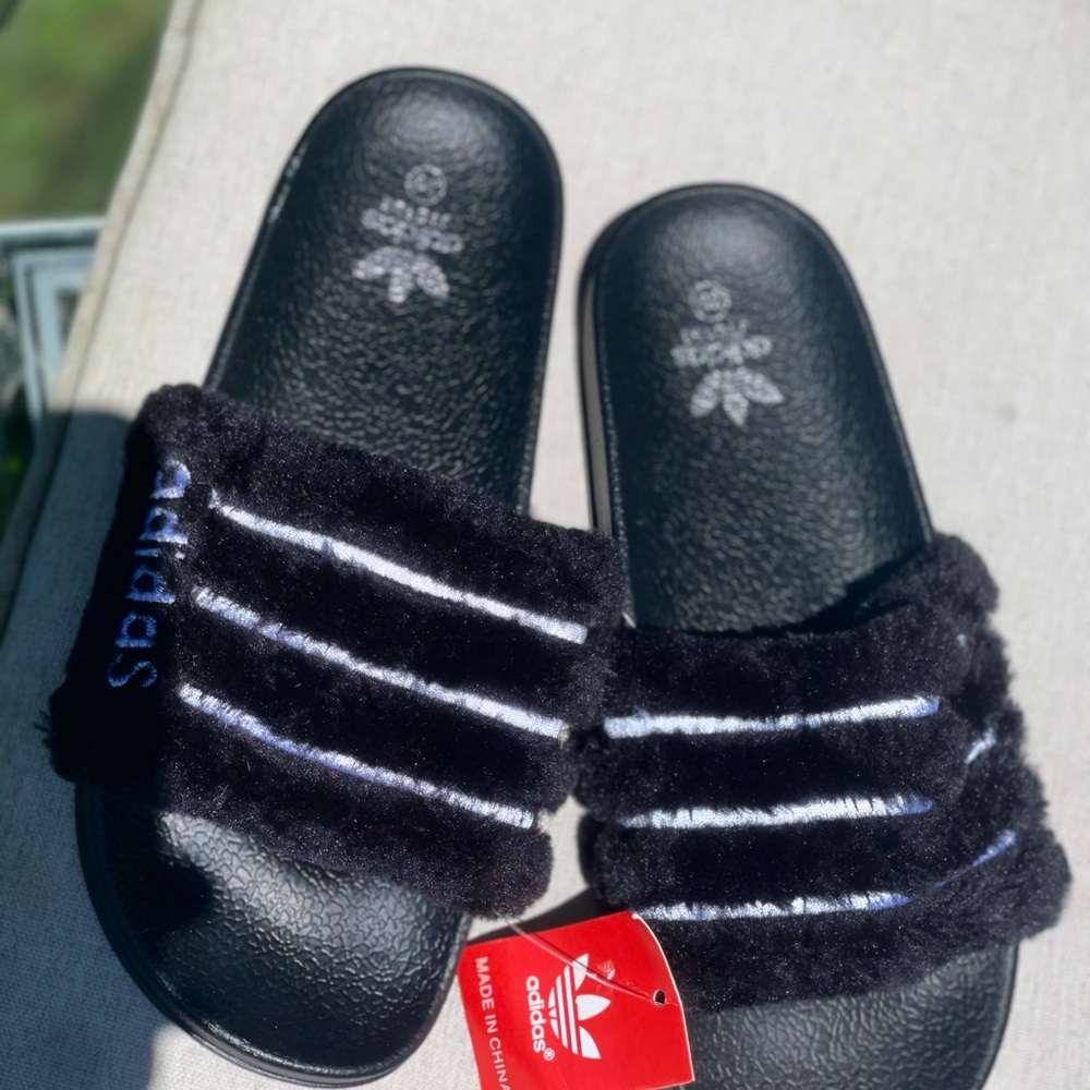 Adidas fleece / fuzzy slides / sandals